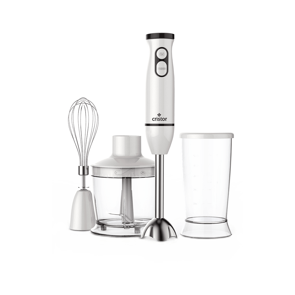 Bras Mixeur 3 en 1 CRISTOR Bras mixeur, Hachoir et Bras Fouet -500 W- 500 ML – Blanc_Gris