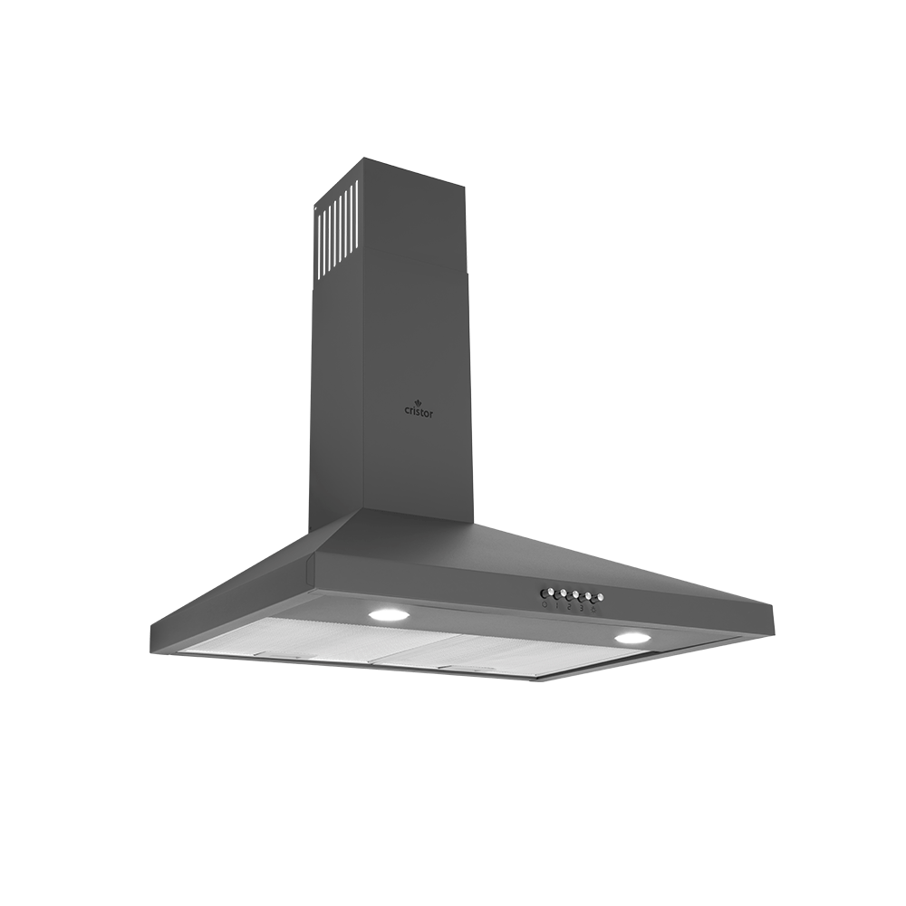 Hotte Pyramidale CRISTOR FIONA1 – 60 Cm – Filtres à charbon – 300 m3/h – Grise
