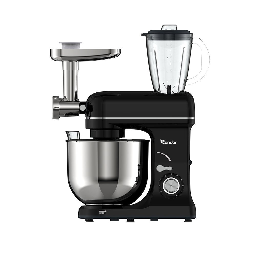 Pétrin CONDOR POWER MIX Multi Fonction – Double Crochet – 1600W – 8L Bol – 1,5L Blender – Noir