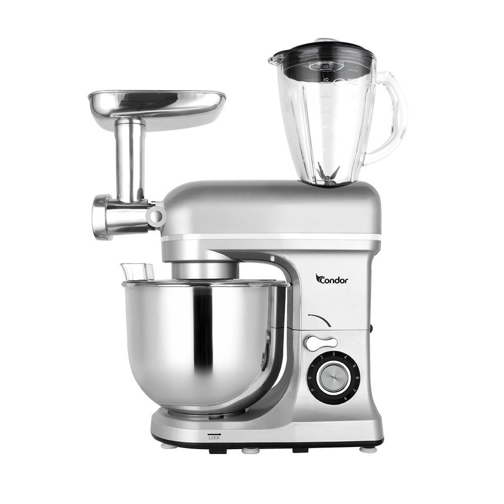 Pétrin CONDOR POWER MIX Multi Fonction – Double Crochet – 1600W – 8L Bol – 1,5L Blender – Silver